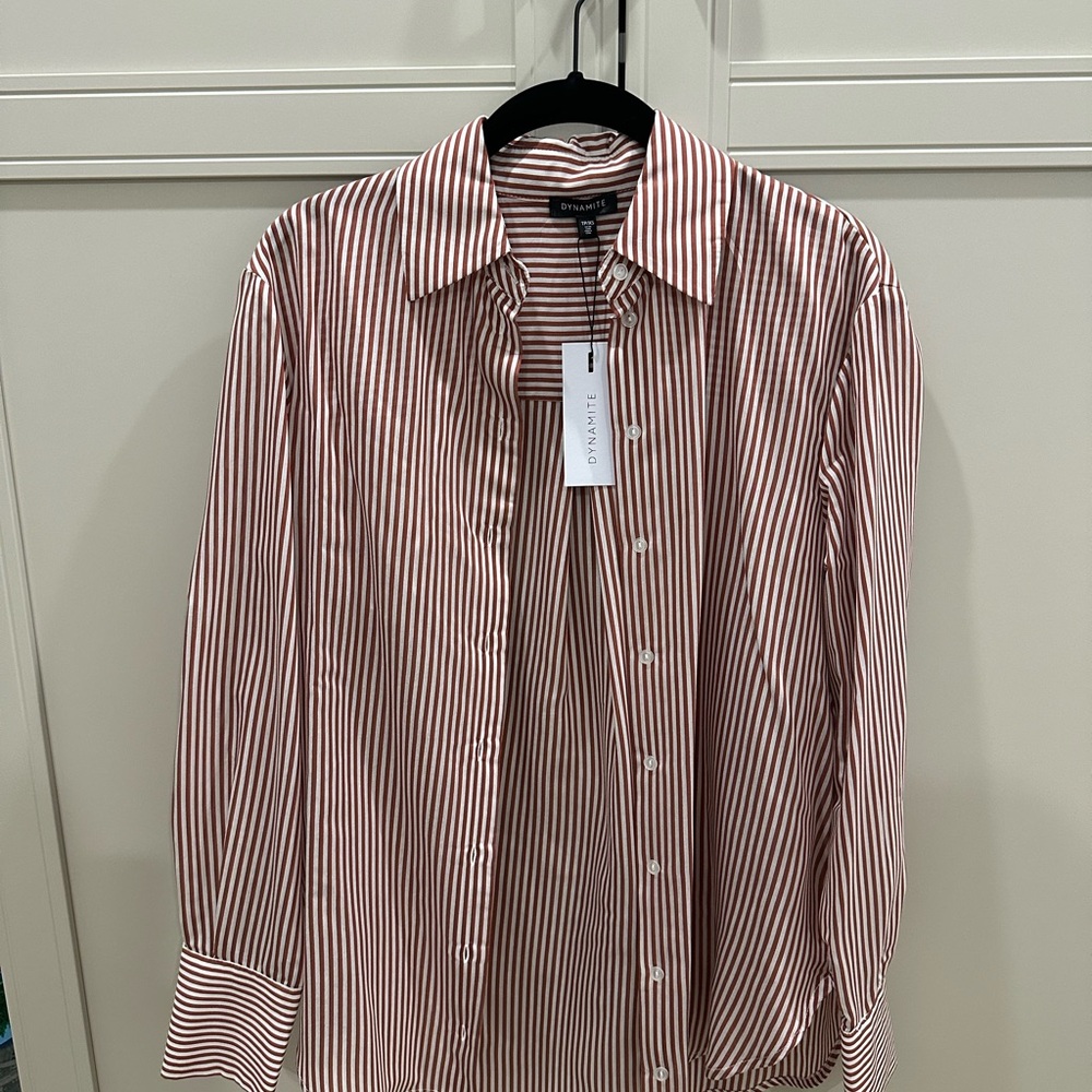 Dynamite Red and White Casual Button Down Shirt